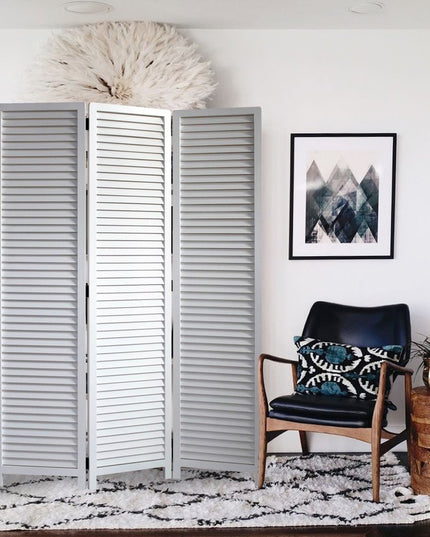 67" White Solid Wood Folding Three Panel Screen Room Divider