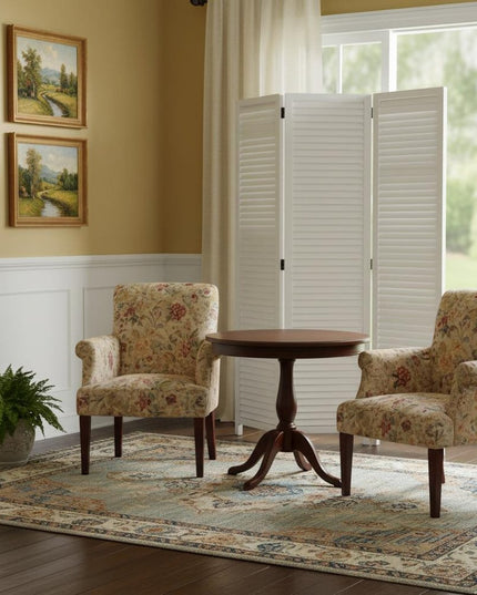 67" White Solid Wood Folding Three Panel Screen Room Divider