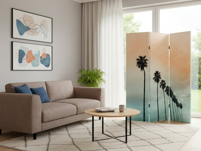 72" Light Green Folding Three Panel Screen Room Divider