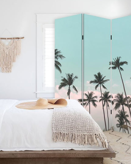 72" Light Green Folding Three Panel Screen Room Divider