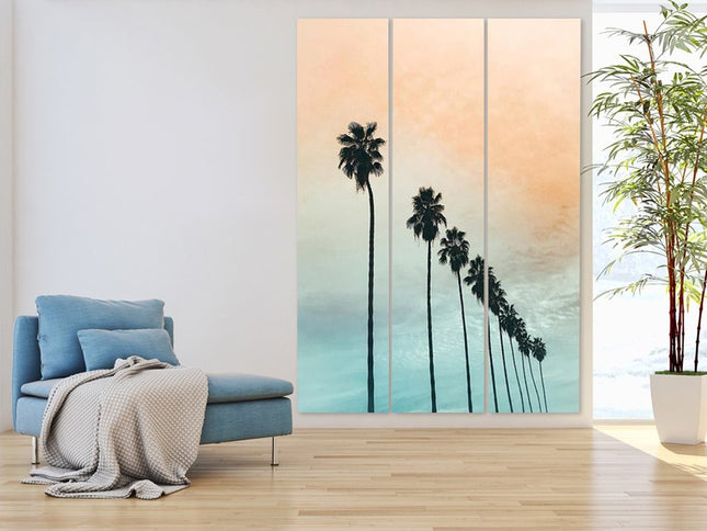 72" Light Green Folding Three Panel Screen Room Divider