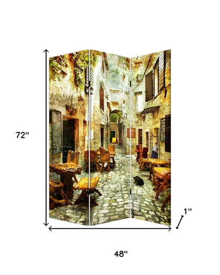 Romantic European Street Three Panel Room Divider Screen