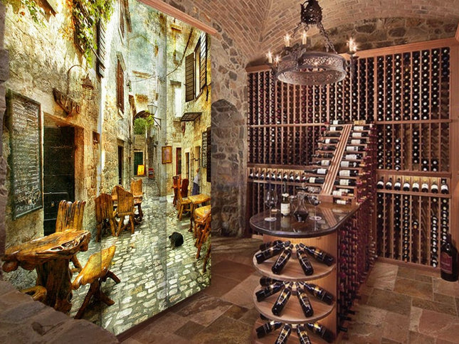 Romantic European Street Three Panel Room Divider Screen