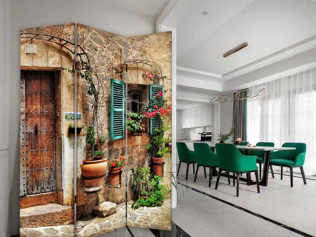 Romantic European Street Three Panel Room Divider Screen