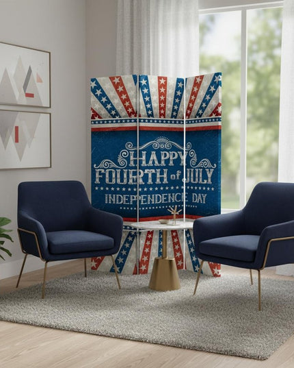 Happy 4th of July Three Panel Room Divider Screen