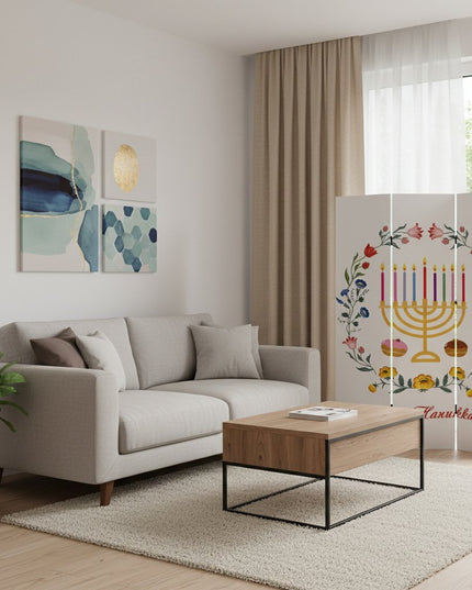 72" White Folding Three Panel Screen Room Divider