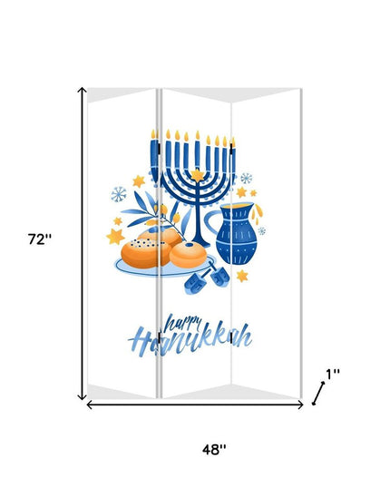 Celebratory Hanukkah Three Panel Room Divider Screen