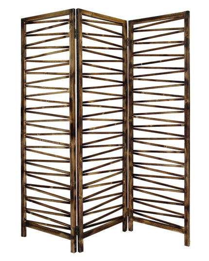 72" Brown Folding Three Panel Screen Room Divider