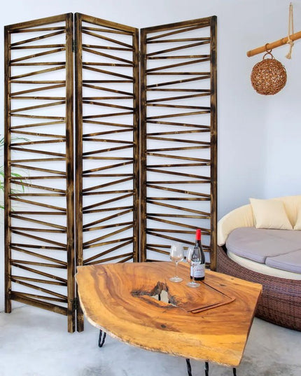 72" Brown Folding Three Panel Screen Room Divider