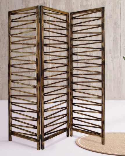 72" Brown Folding Three Panel Screen Room Divider