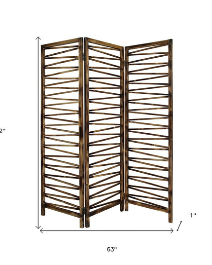 72" Brown Folding Three Panel Screen Room Divider
