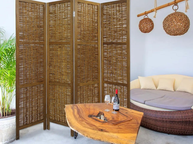 67" Brown Folding Four Panel Screen Room Divider