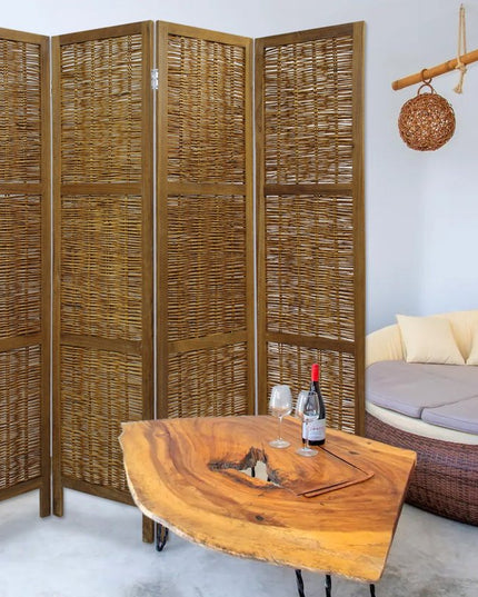 67" Brown Folding Four Panel Screen Room Divider