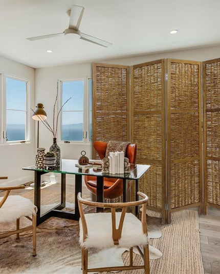 Brown Willow Four Panel Room Divider Screen