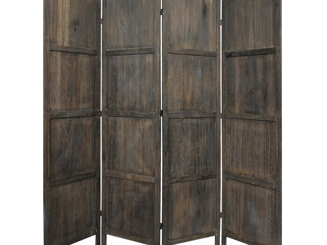 79" Brown Solid Wood Folding Four Panel Screen Room Divider