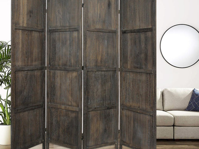 79" Brown Solid Wood Folding Four Panel Screen Room Divider