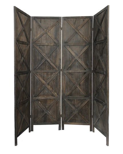 79" Brown Solid Wood Folding Four Panel Screen Room Divider