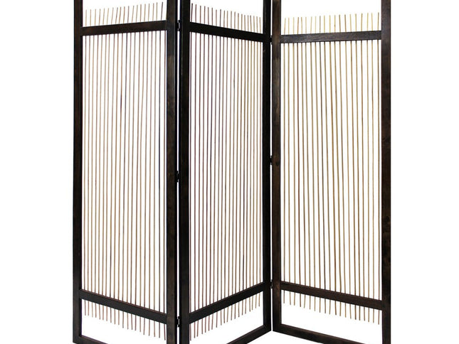 72" Brown Folding Three Panel Screen Room Divider