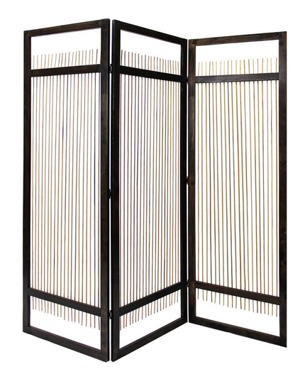 72" Brown Folding Three Panel Screen Room Divider