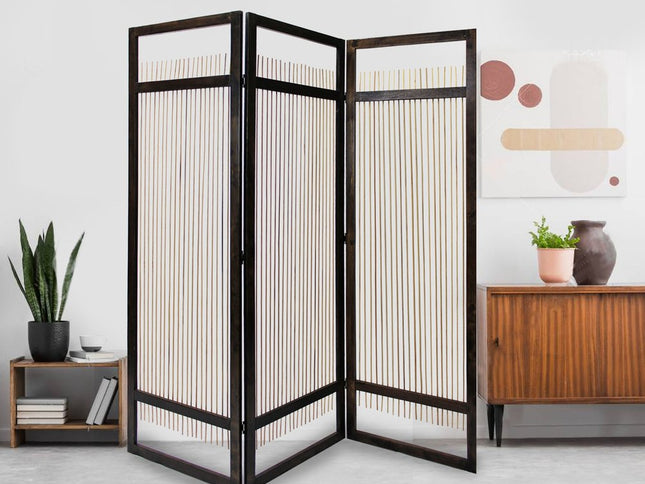 72" Brown Folding Three Panel Screen Room Divider