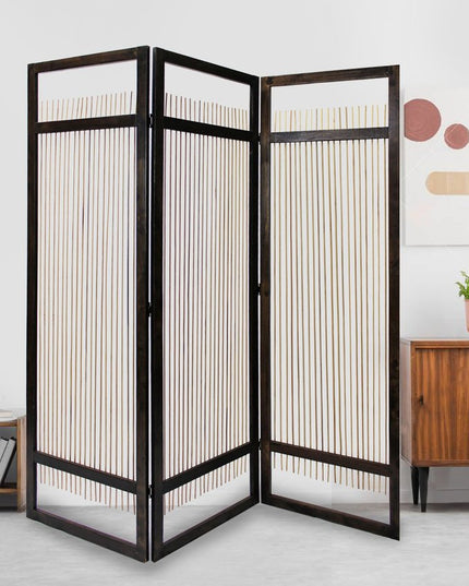 72" Brown Folding Three Panel Screen Room Divider
