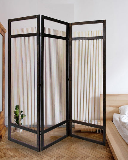 72" Brown Folding Three Panel Screen Room Divider