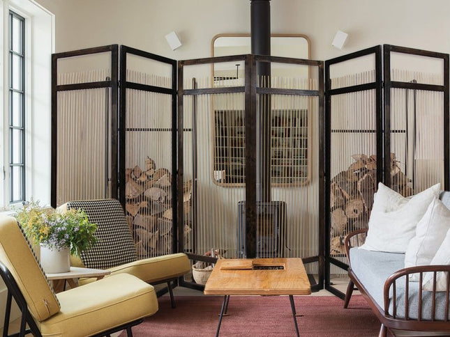 Light and Dark Rattan Three Panel Room Divider Screen