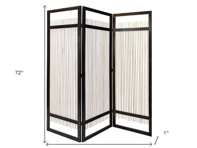 72" Brown Folding Three Panel Screen Room Divider
