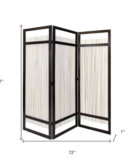 72" Brown Folding Three Panel Screen Room Divider