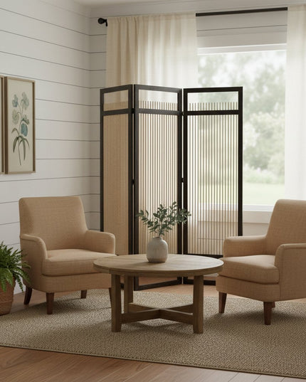 72" Brown Folding Three Panel Screen Room Divider