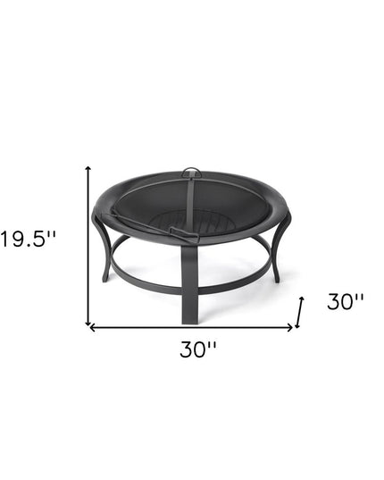 Black Steel Round Wood Burning Fire Pit