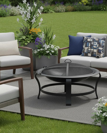 Black Steel Round Wood Burning Fire Pit