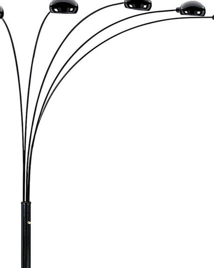 84" Black Five Light Arc Floor Lamp With Black Dome Shade