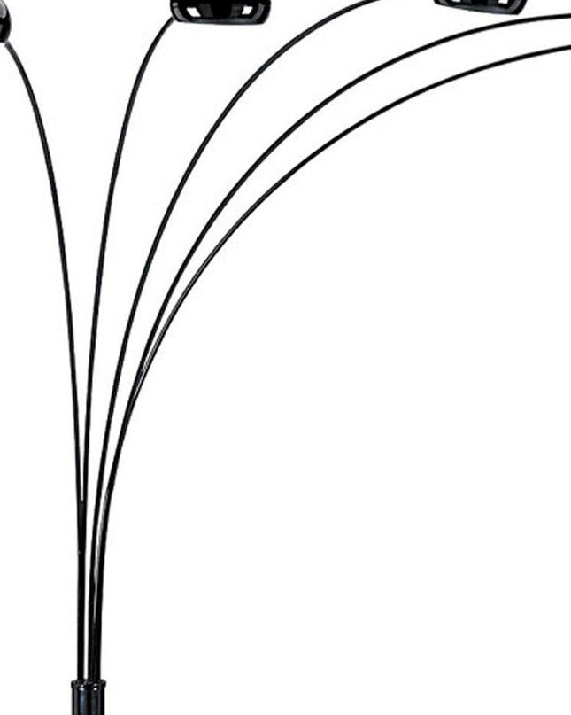 84" Black Five Light Arc Floor Lamp With Black Dome Shade