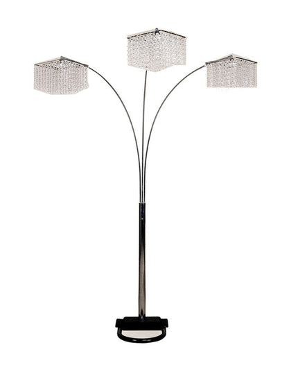 84" Silver Three Light Arched Floor Lamp With Clear Crystal Square Shade