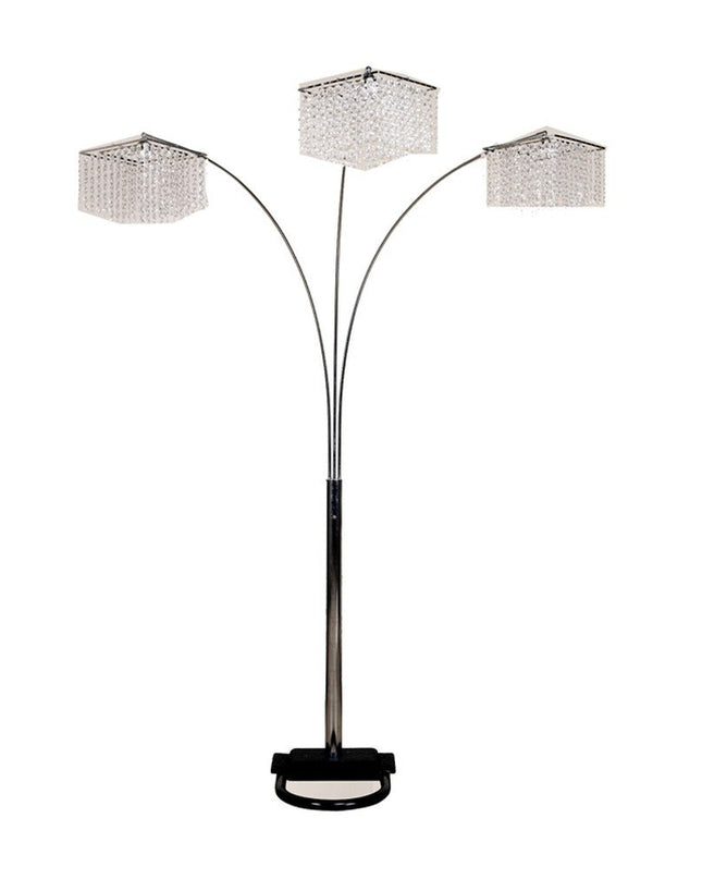 84" Silver Three Light Arched Floor Lamp With Clear Crystal Square Shade