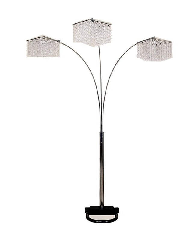 84" Silver Three Light Arched Floor Lamp With Clear Crystal Square Shade