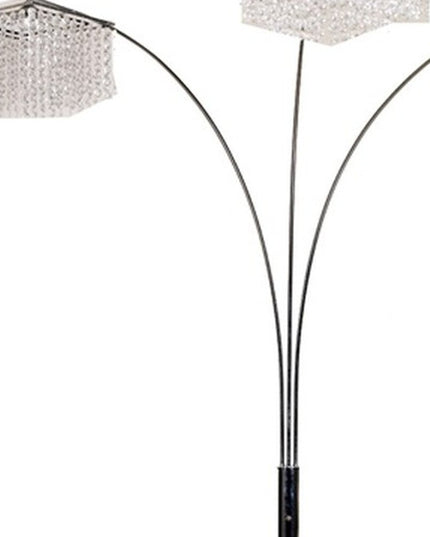 84" Silver Three Light Arched Floor Lamp With Clear Crystal Square Shade