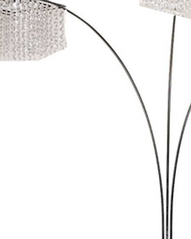 84" Silver Three Light Arched Floor Lamp With Clear Crystal Square Shade