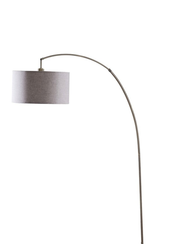 86" Beige And Antique Gold Arched Floor Lamp With Gray Drum Shade