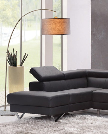 86" Beige And Antique Gold Arched Floor Lamp With Gray Drum Shade