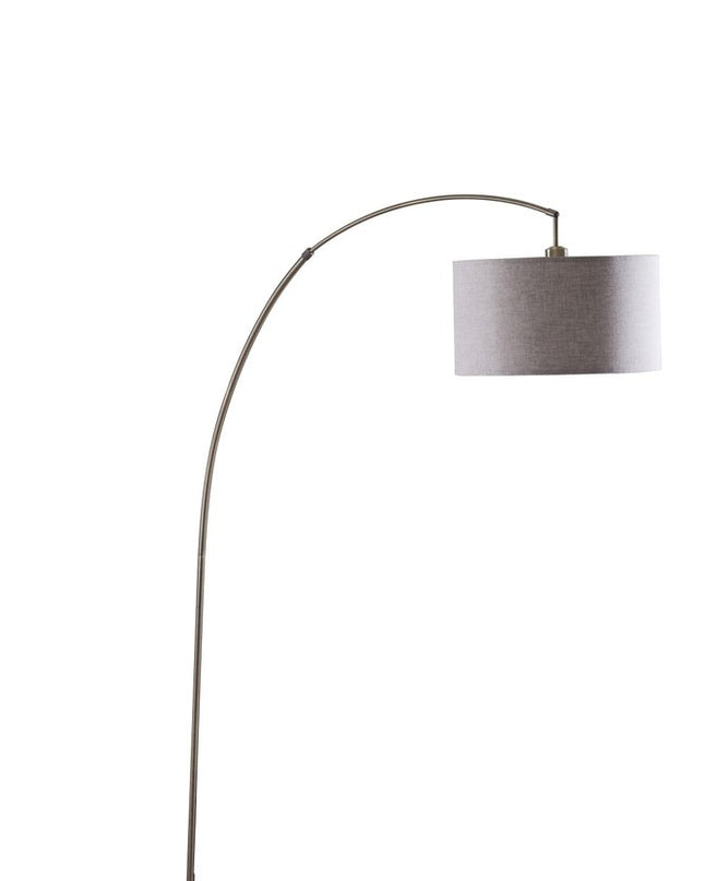 86" Beige And Antique Gold Arched Floor Lamp With Gray Drum Shade