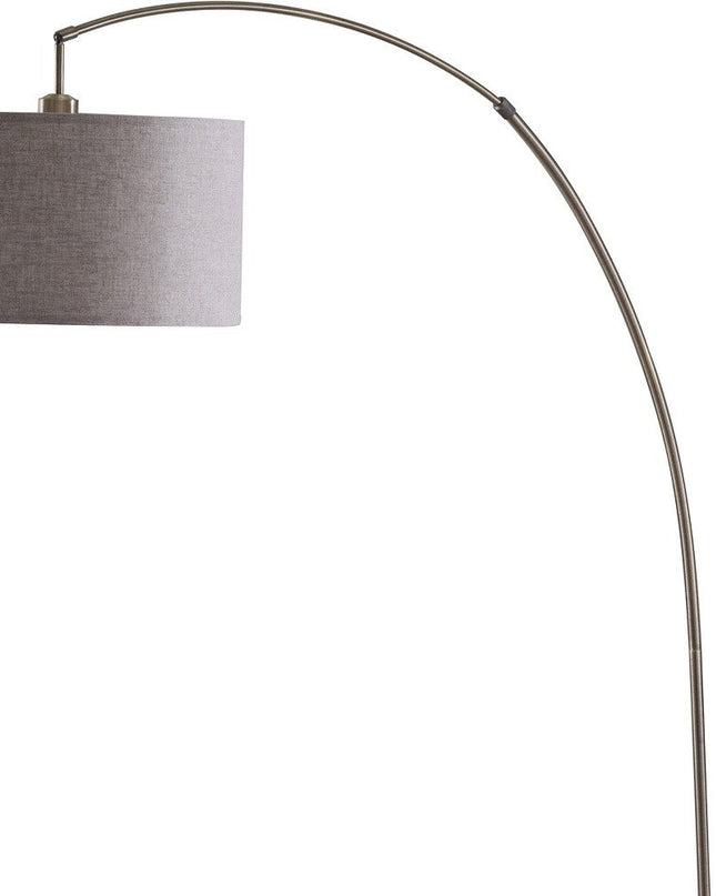 86" Beige And Antique Gold Arched Floor Lamp With Gray Drum Shade
