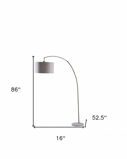 86" Beige And Antique Gold Arched Floor Lamp With Gray Drum Shade