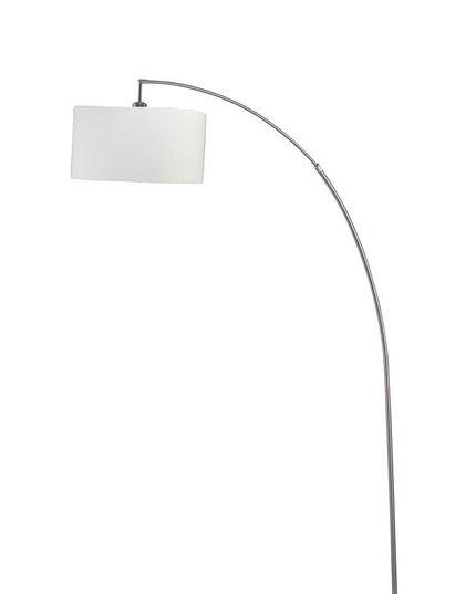 86" White And Silver Arc Floor Lamp With White Drum Shade