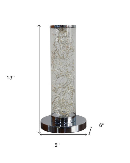 13" Silver Metal Column LED Table Lamp