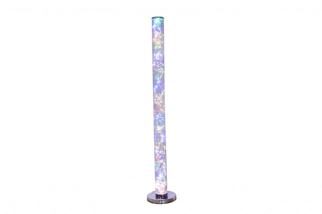 49" Silver LED Column Floor Lamp With Clear Acrylic Drum Shade