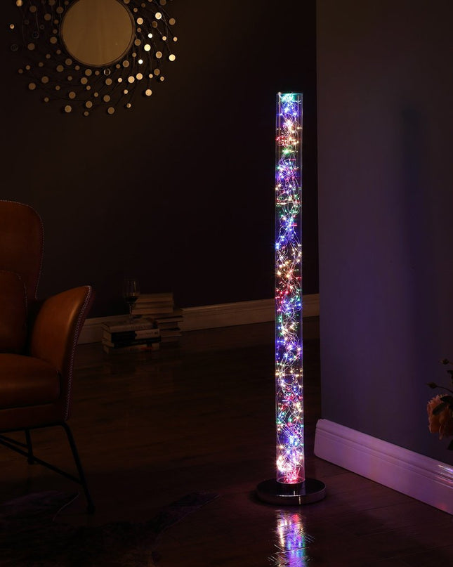 49" Silver LED Column Floor Lamp With Clear Acrylic Drum Shade