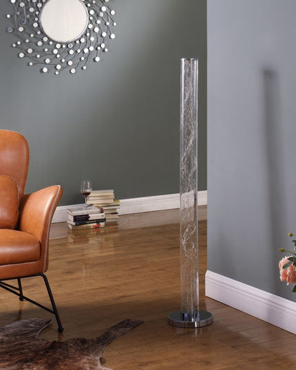 49" Silver LED Column Floor Lamp With Clear Acrylic Drum Shade