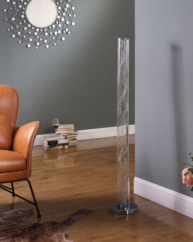 49" Silver LED Column Floor Lamp With Clear Acrylic Drum Shade